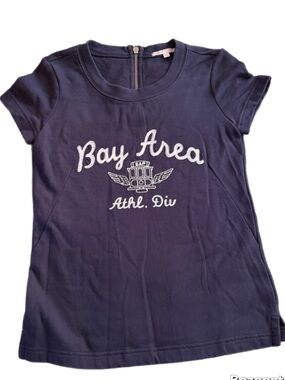 GAP Bay Area Graphic Top Women’s XS Navy Short Sleeve Back Zip Casual Tee